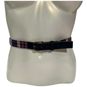 Vintage Plaid Leather Belt Gold Buckle Classic Tartan Style 90s